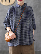 Artistic Retro Plaid Lace Blouse Tops